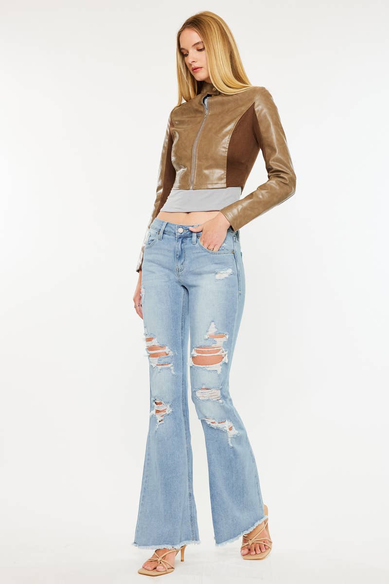 MID RISE DISTRESSED FLARE JEANS-KC5501M: MEDIUM / 7/27