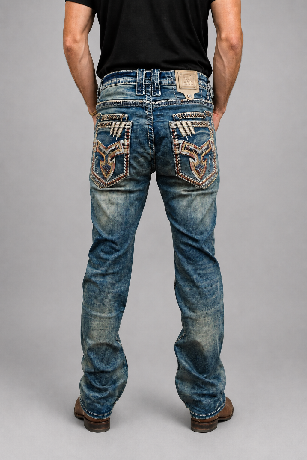 WE-021 Eagle Warrior Men's Western Straight Stretch Jeans: 32 / 40