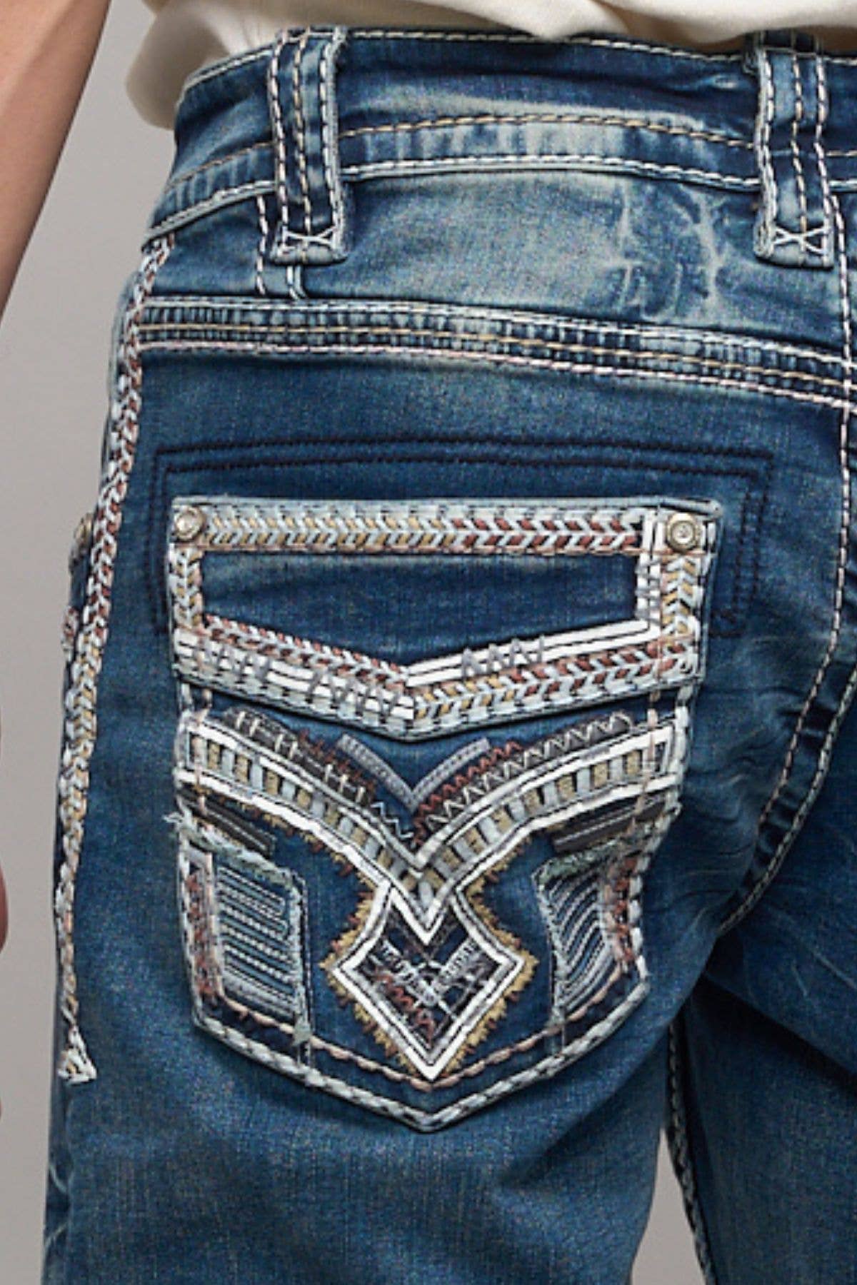 WE-013 Eagle Warrior Men's Western Straight Stretch Jeans: 32 / 30