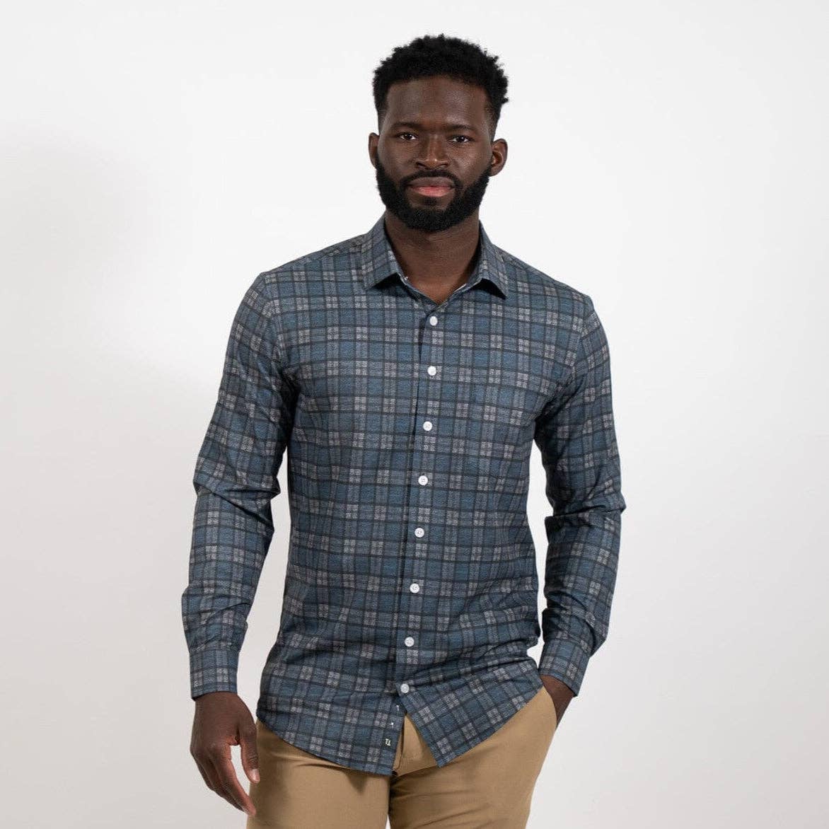 Hustle Sport Shirt - Long Sleeve - Navy Grey Flannel: Regular / Large