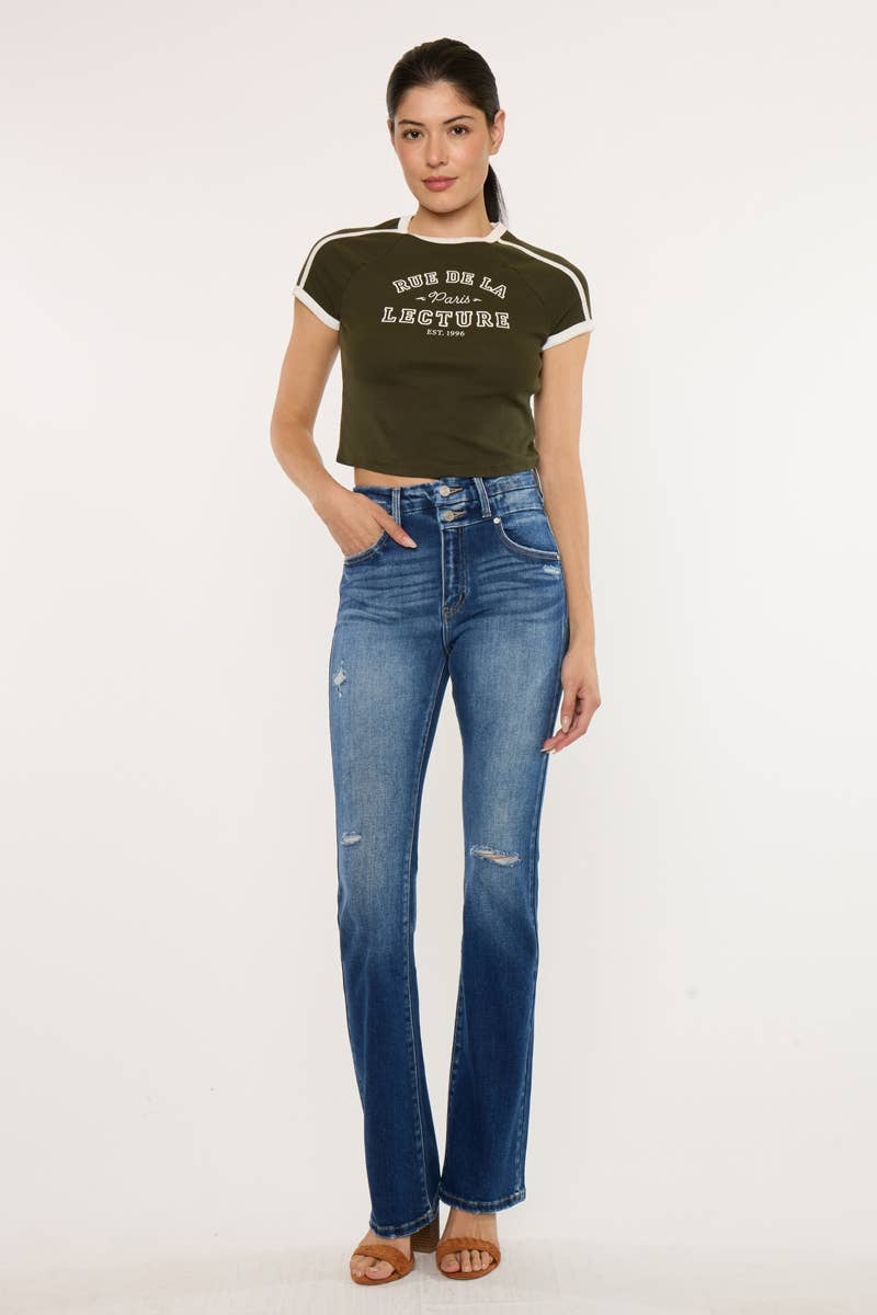 HIGH RISE BOOTCUT JEANS-KC9373D: DARK / 11/29