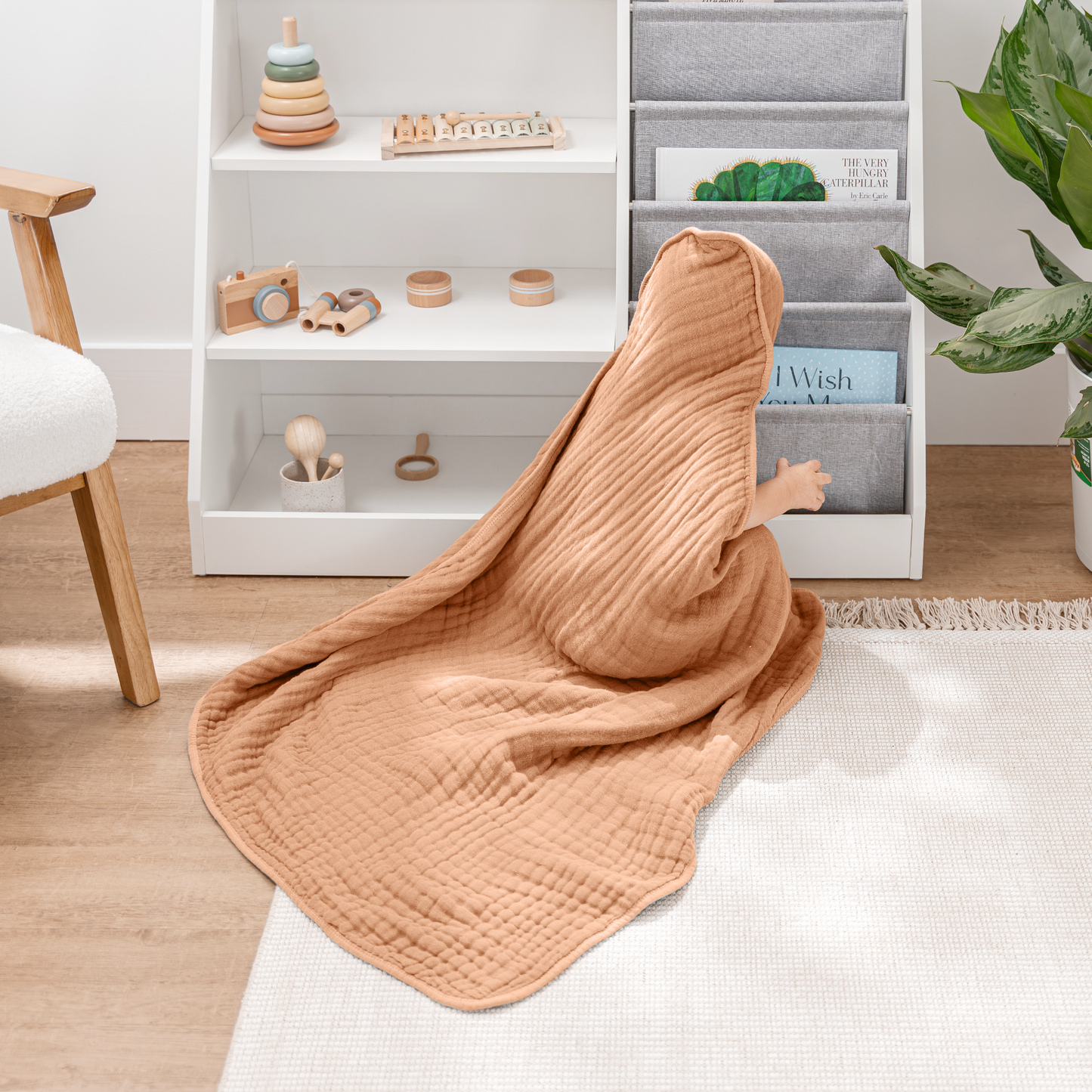 Hooded Baby Towel, 6 Layer 100% Muslin Cotton by Comfy Cubs: Mauve / Pack of 1