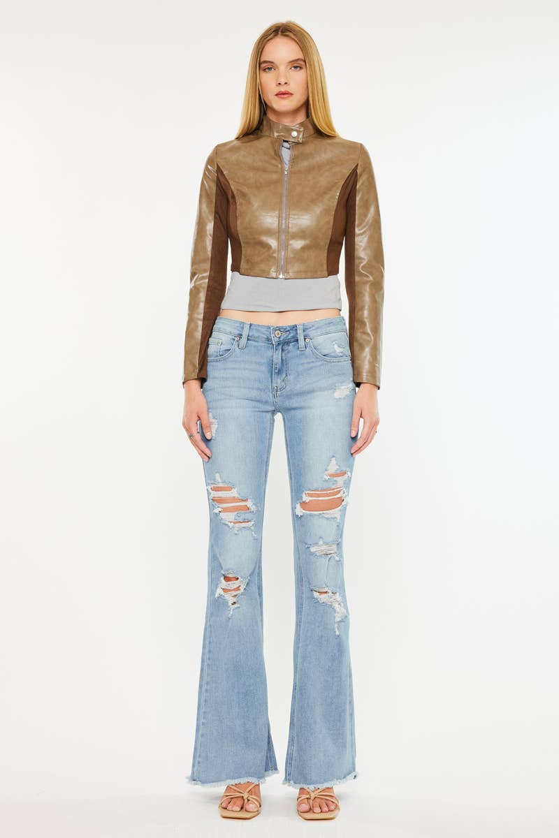 MID RISE DISTRESSED FLARE JEANS-KC5501M: MEDIUM / 11/29