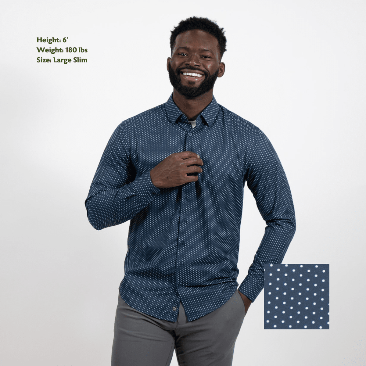 Hustle Sport Shirt - Long Sleeve - Navy Polka Dot: Regular / Small