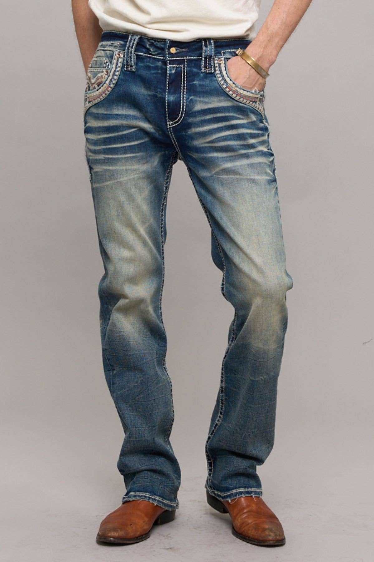 WE-020 Eagle Warrior Men's Western Straight Stretch Jeans: 32 / 40