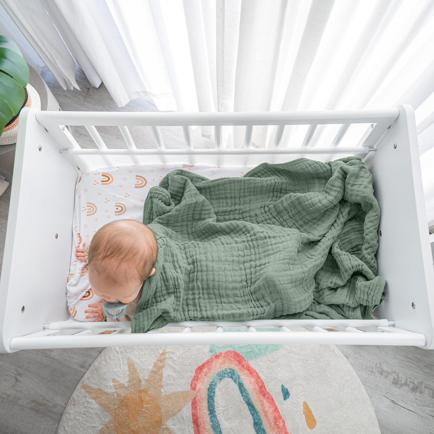 Muslin Baby Blanket, 40" x 40" Swaddle Blanket by Comfy Cubs: Fern