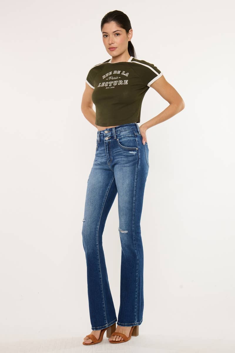 HIGH RISE BOOTCUT JEANS-KC9373D: DARK / 13/30