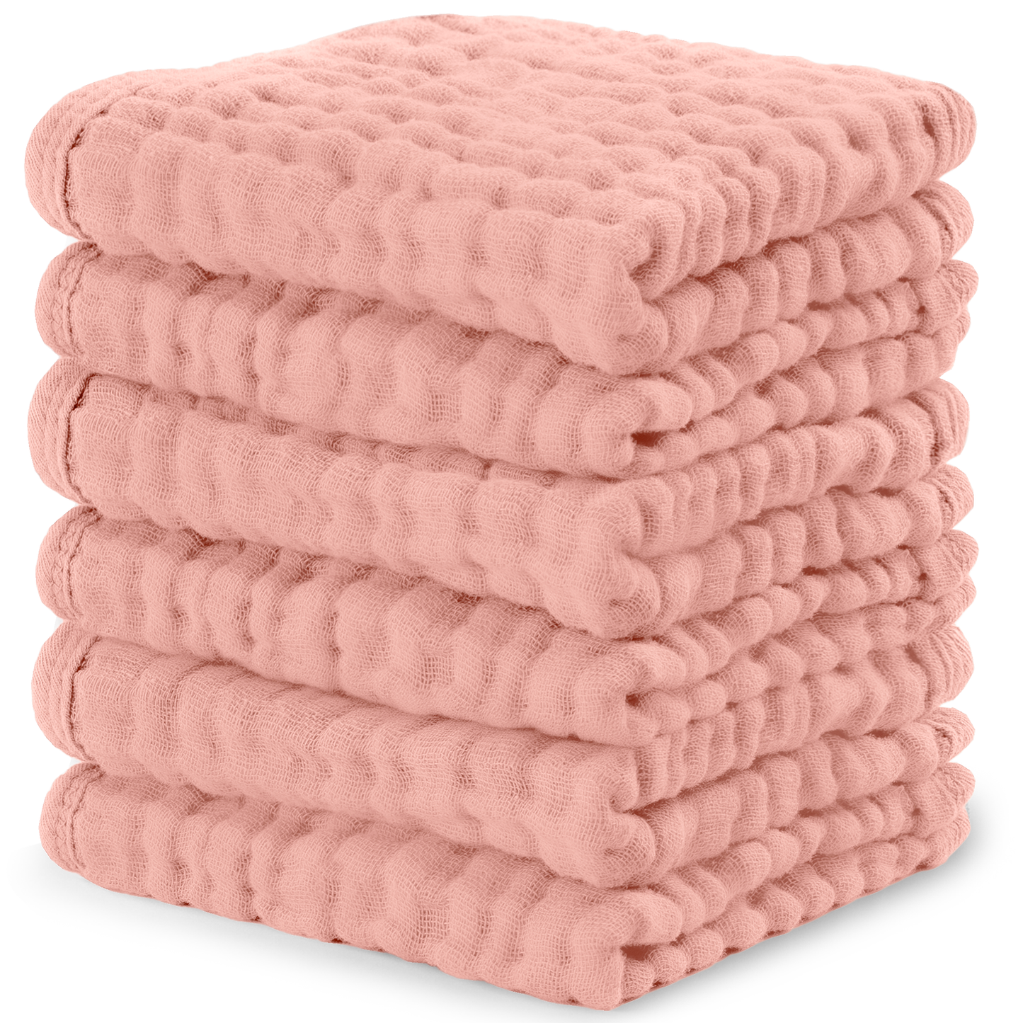 Muslin Baby Washcloths, Soft 10"x10" Cotton by Comfy Cubs: Bold Blush / 6-Pack 10”X10”