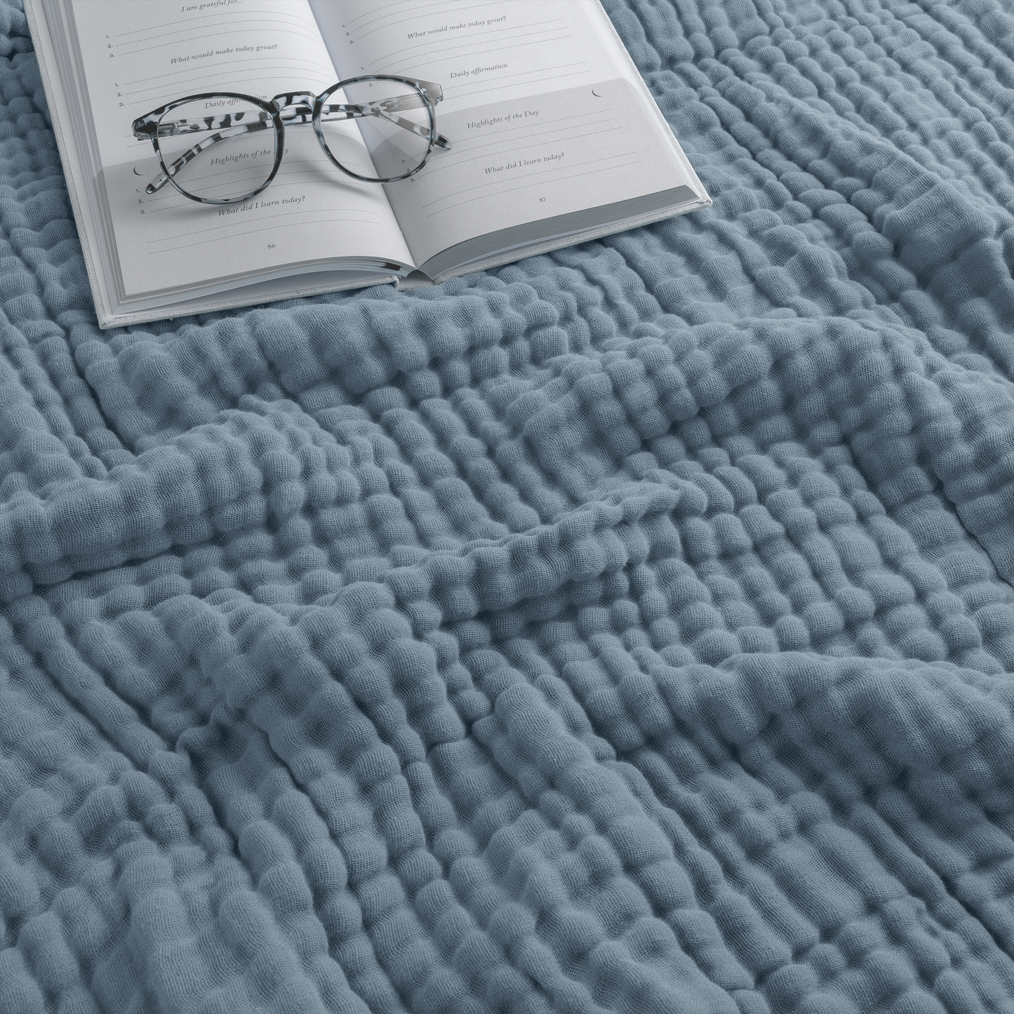 Muslin Blanket for Adults, 6-Layer Bedding by Comfy Cubs: Pacific Blue / Throw: 50" x 60"