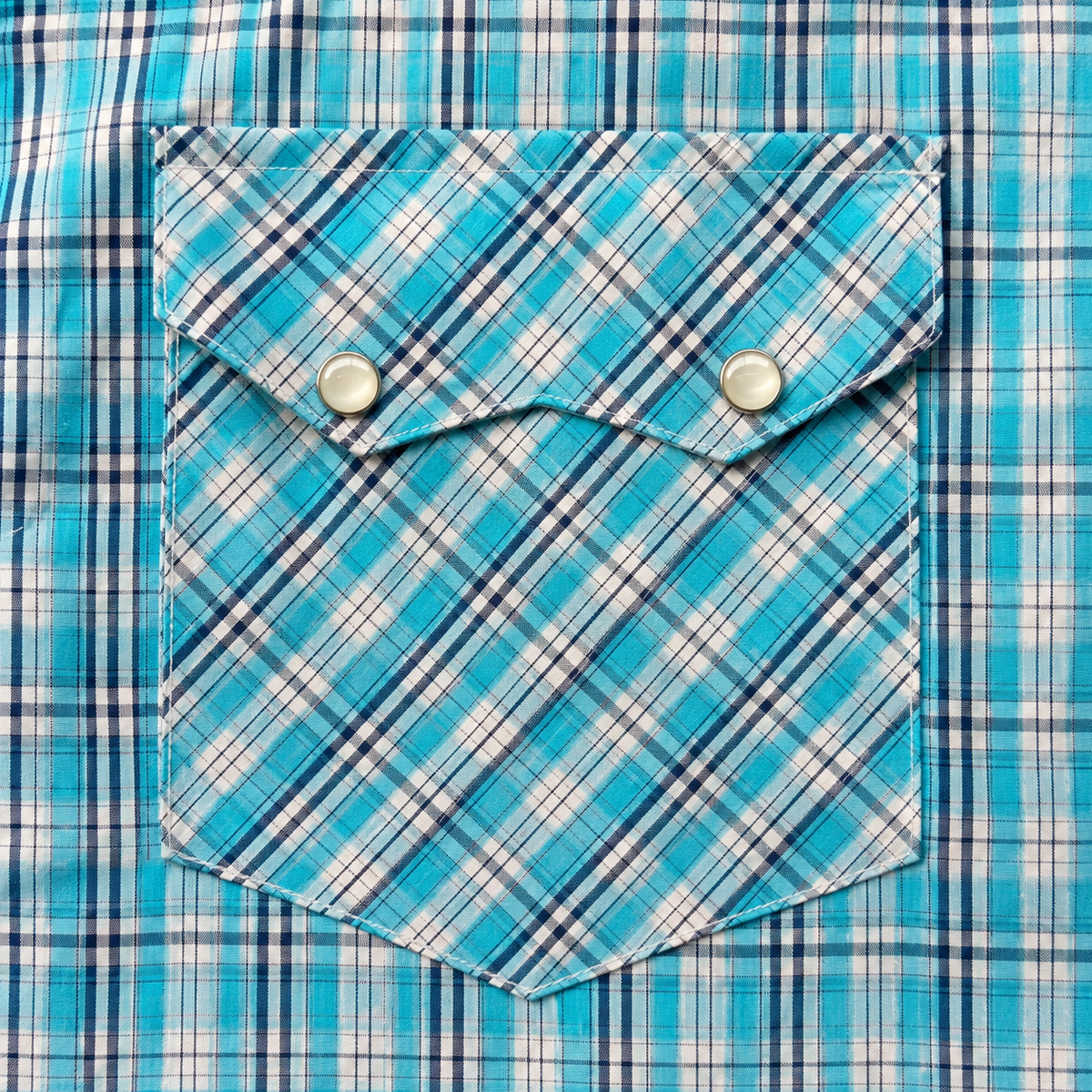 Men's Turquoise Plaid Cowboy Long Sleeve Western Snap Shirt: Turquoise Plaid / L