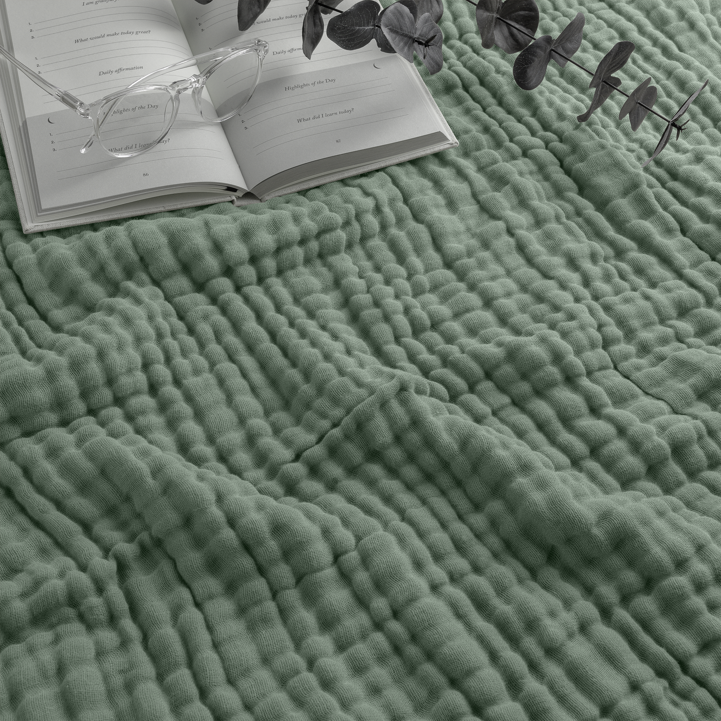 Muslin Blanket for Adults, 6-Layer Bedding by Comfy Cubs: Pacific Blue / Throw: 50" x 60"