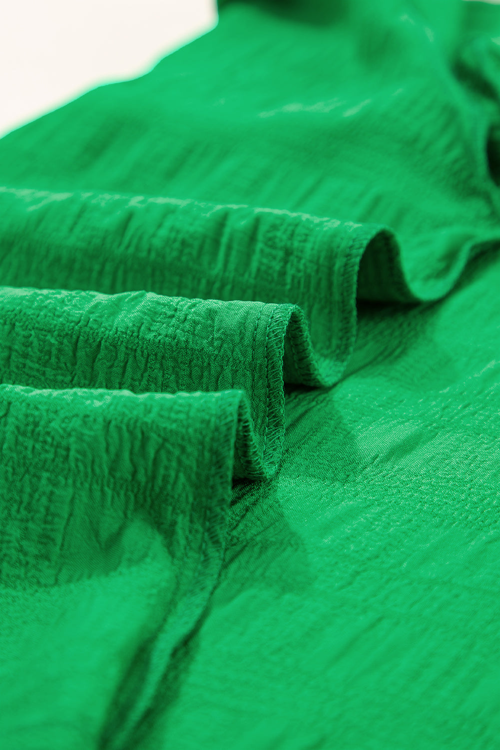 Dark Green Ruffle Sleeve Textured Smocked Blouse