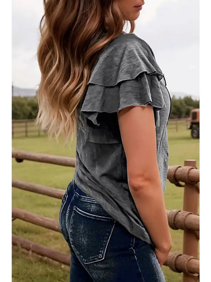Layered Ruffle Short Sleeve Round Neck Top