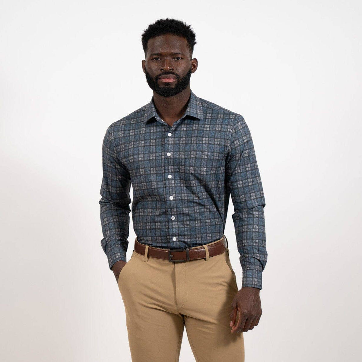 Hustle Sport Shirt - Long Sleeve - Navy Grey Flannel: Regular / Medium