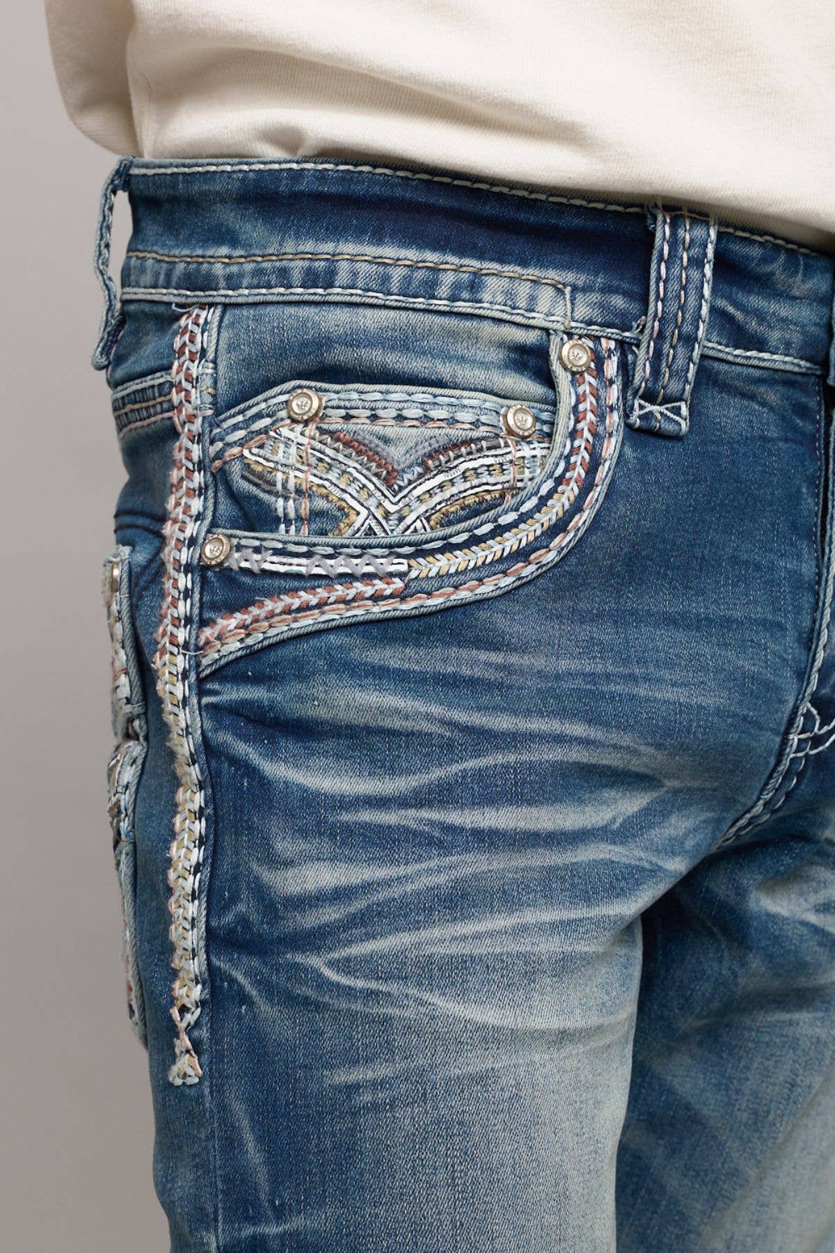 WE-013 Eagle Warrior Men's Western Straight Stretch Jeans: 32 / 38
