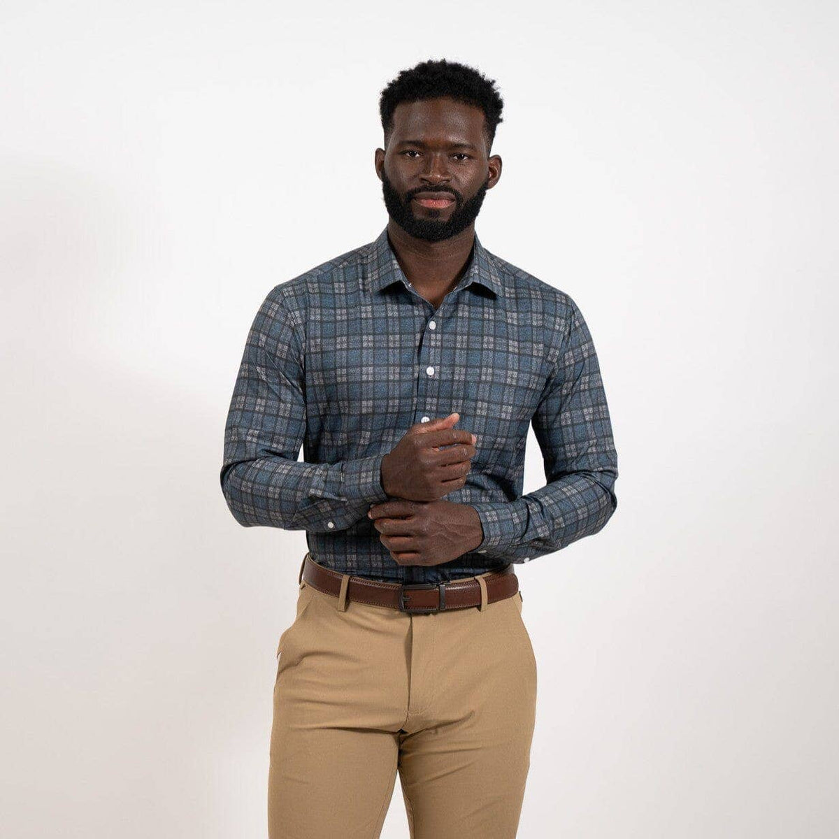 Hustle Sport Shirt - Long Sleeve - Navy Grey Flannel: Regular / Large
