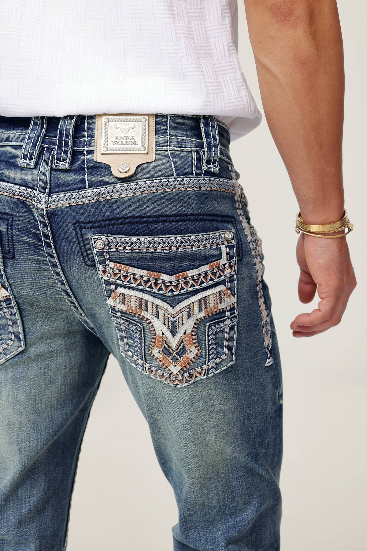 WE-012 Eagle Warrior Men's Western Straight Stretch Jeans: 32 / 38