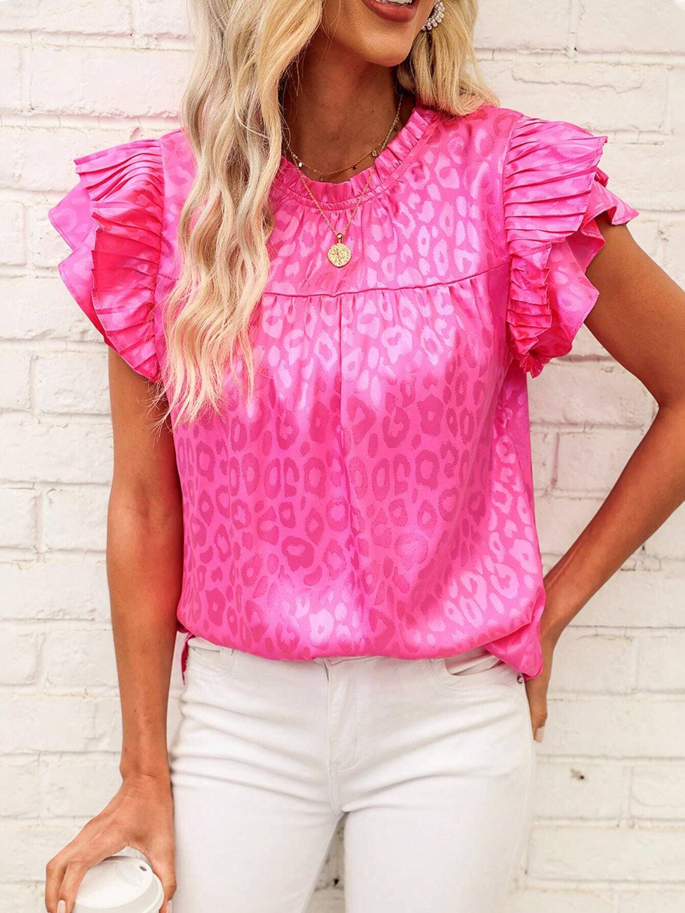 Urban print stain ruffle t-shirt top: Green / 2XL