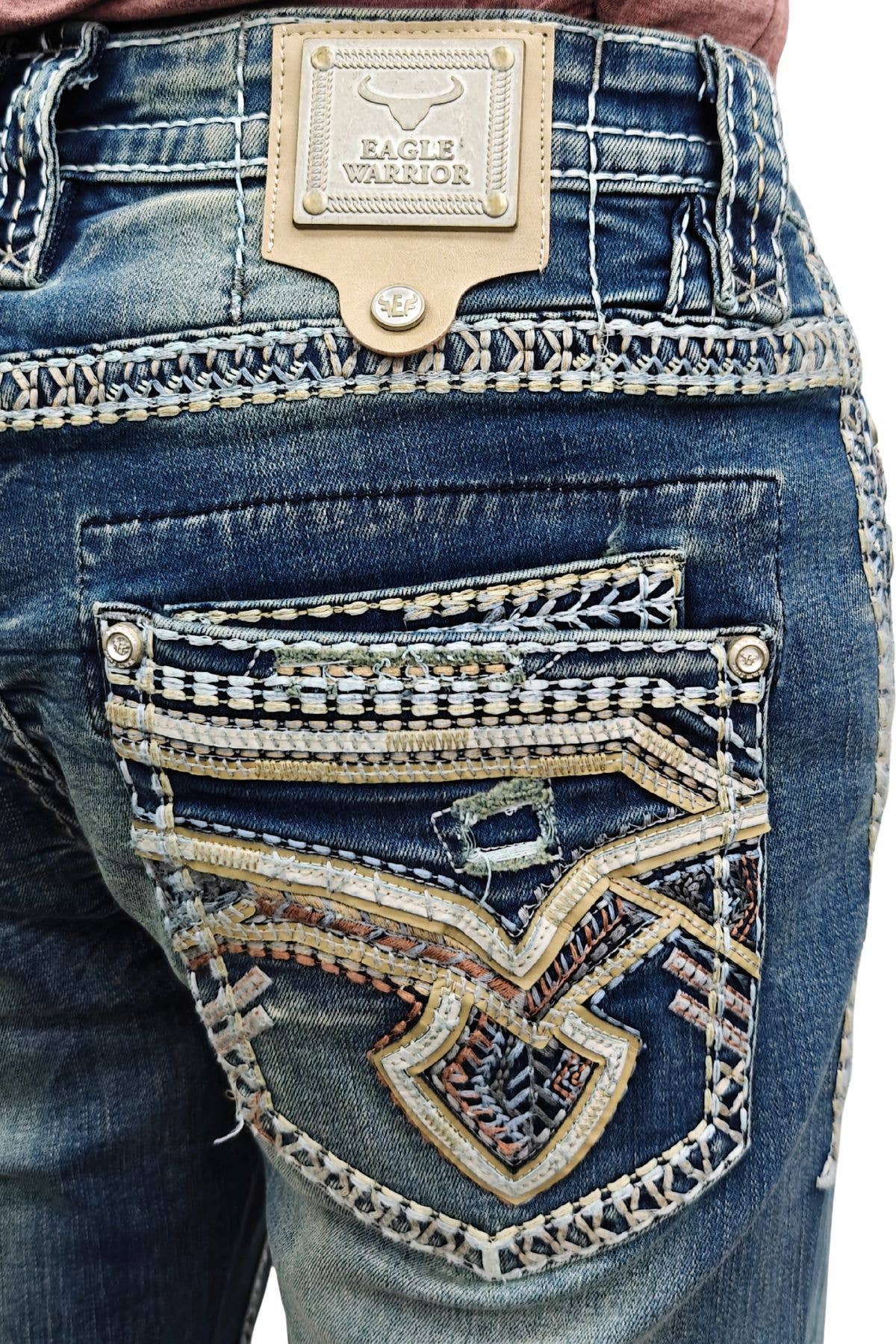 WE-020 Eagle Warrior Men's Western Straight Stretch Jeans: 32 / 34