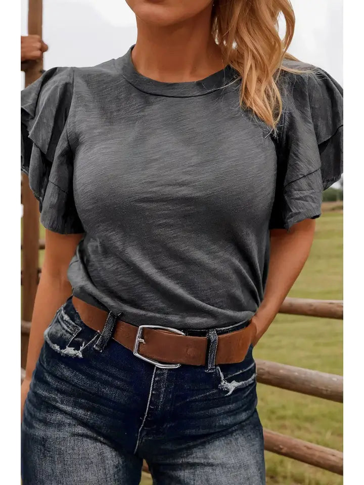 Layered Ruffle Short Sleeve Round Neck Top
