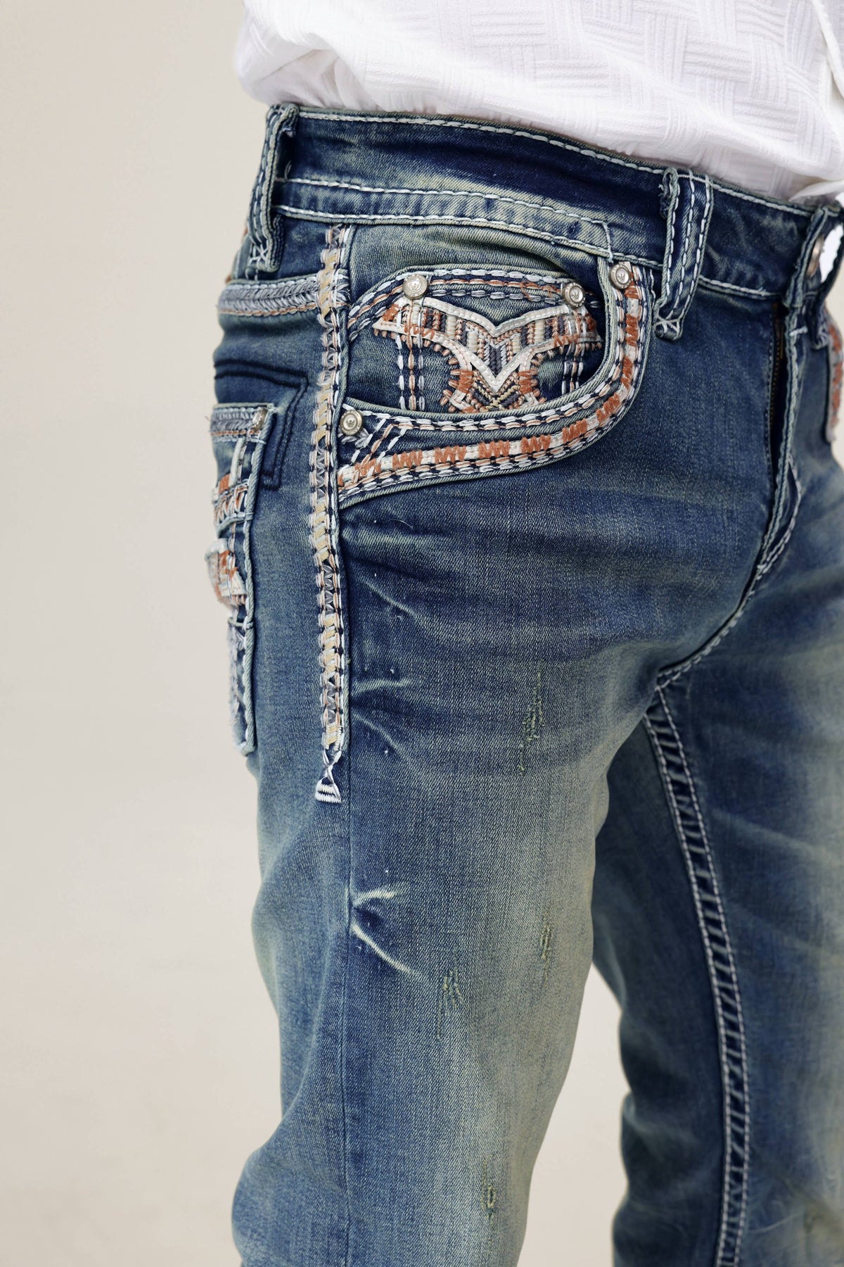 WE-012 Eagle Warrior Men's Western Straight Stretch Jeans: 32 / 40