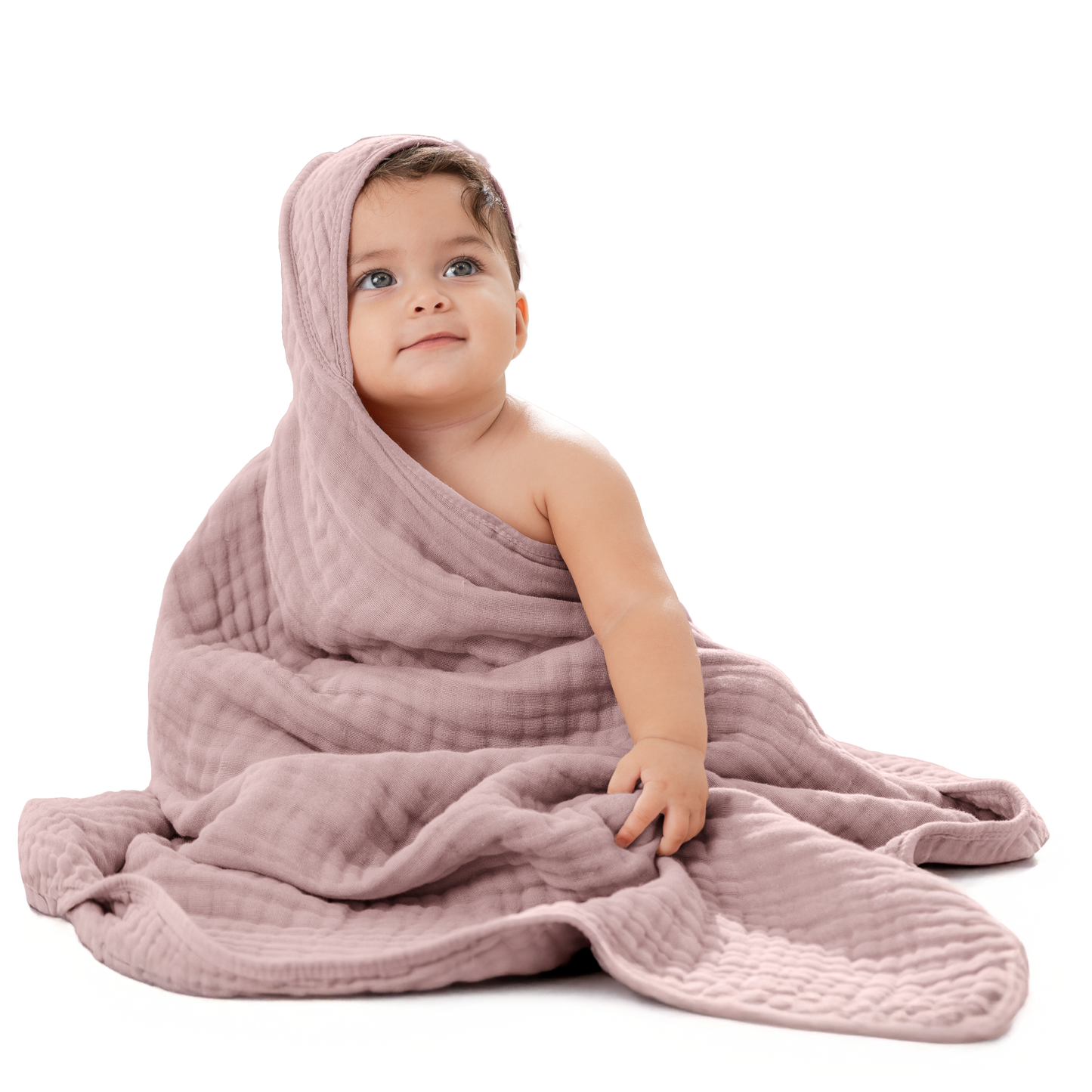 Hooded Baby Towel, 6 Layer 100% Muslin Cotton by Comfy Cubs: Mauve / Pack of 1