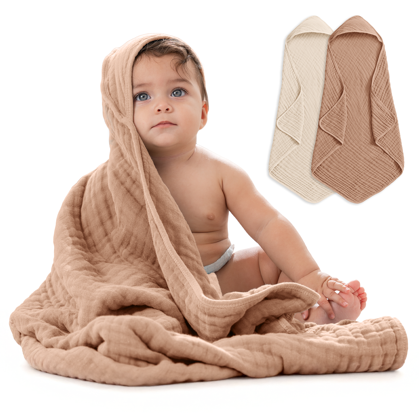 Hooded Baby Towel, 6 Layer 100% Muslin Cotton by Comfy Cubs: Mauve / Pack of 1