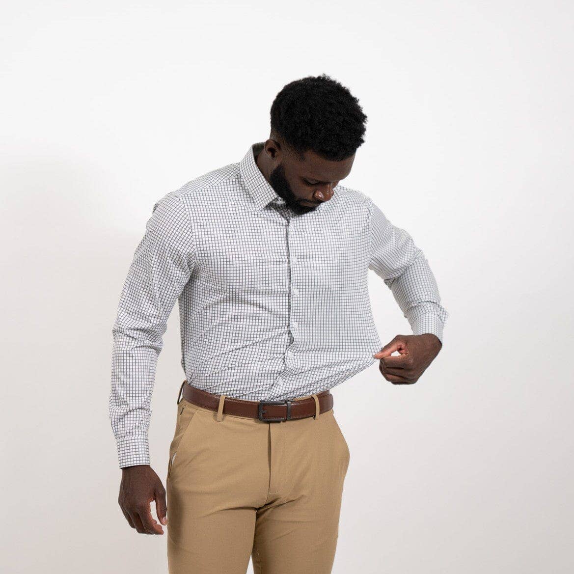 Hustle Sport Shirt - Long Sleeve - Grey Mini Grid: Regular / Small