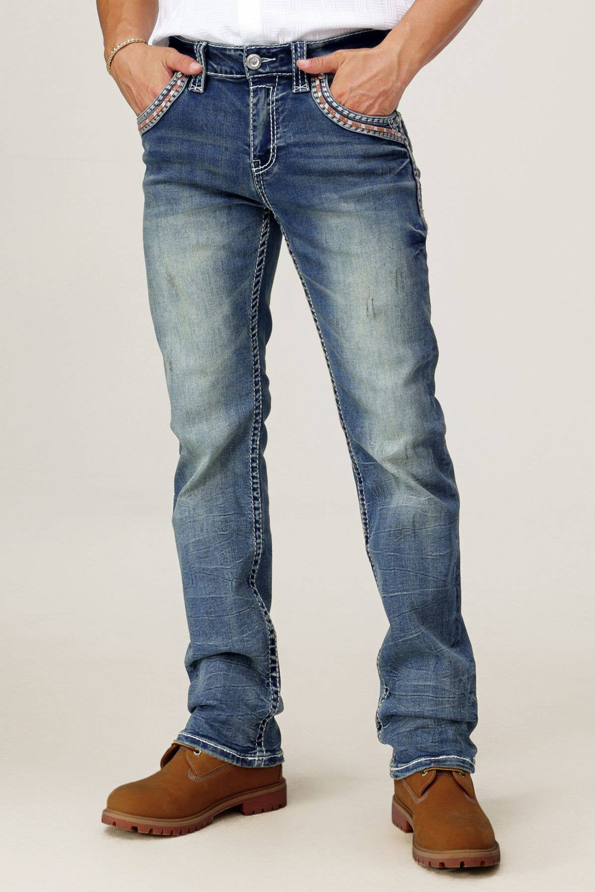 WE-012 Eagle Warrior Men's Western Straight Stretch Jeans: 32 / 36