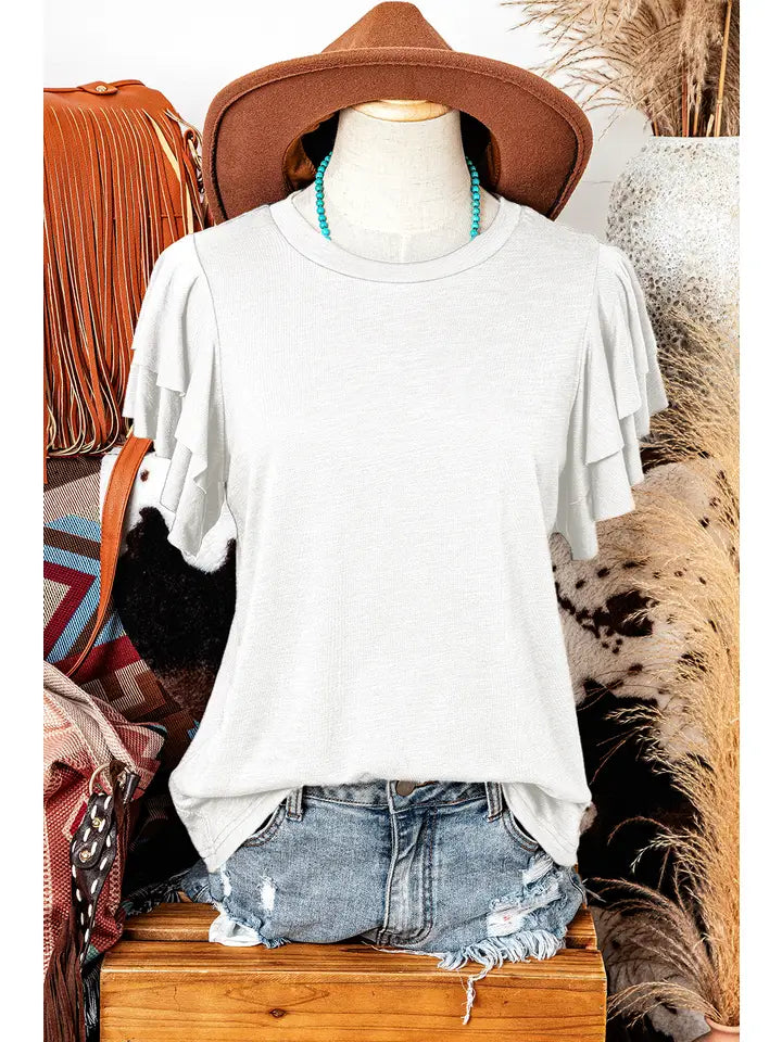 Layered Ruffle Short Sleeve Round Neck Top