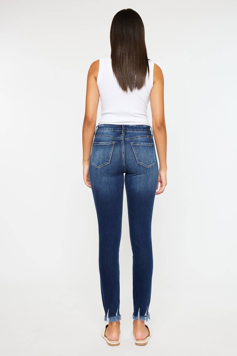 HIGH RISE FRAY HEM SUPER SKINNY JEANS-KC7121D: DARK / 0/23