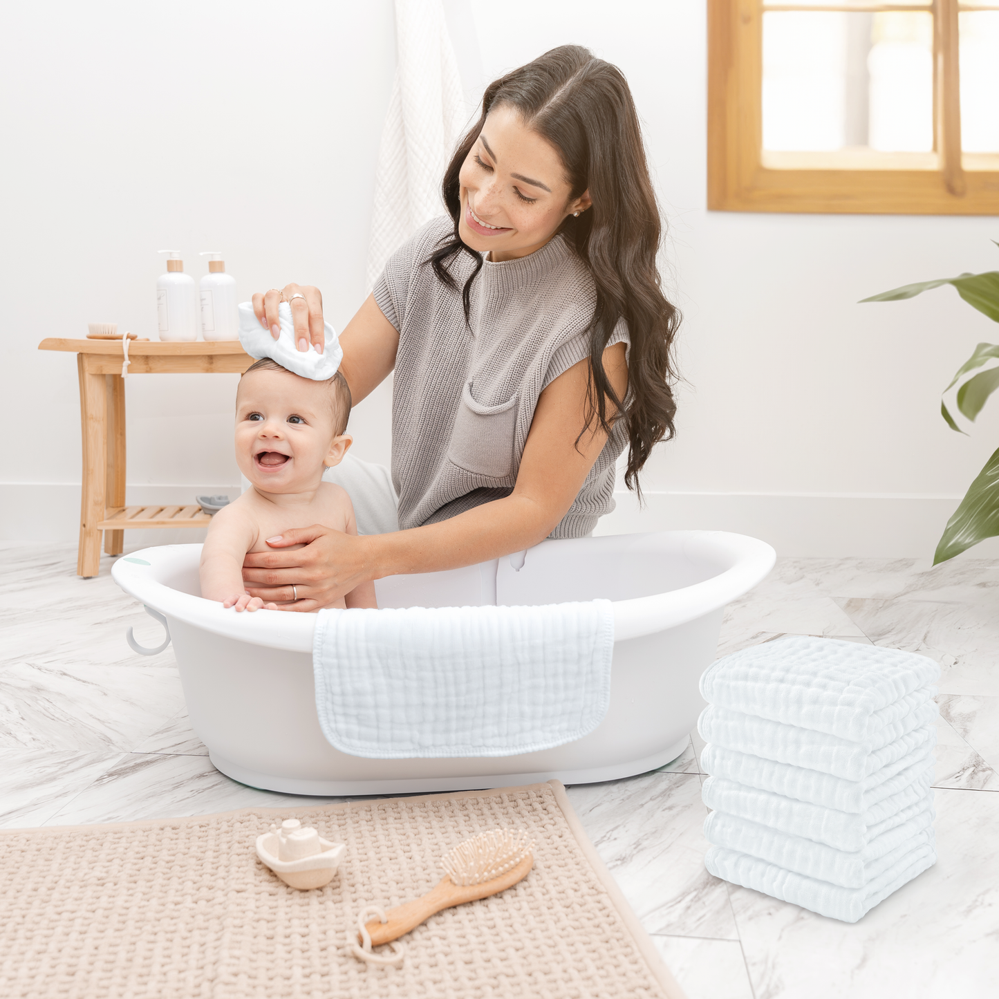 Muslin Baby Washcloths, Soft 10"x10" Cotton by Comfy Cubs: Bold Blush / 6-Pack 10”X10”