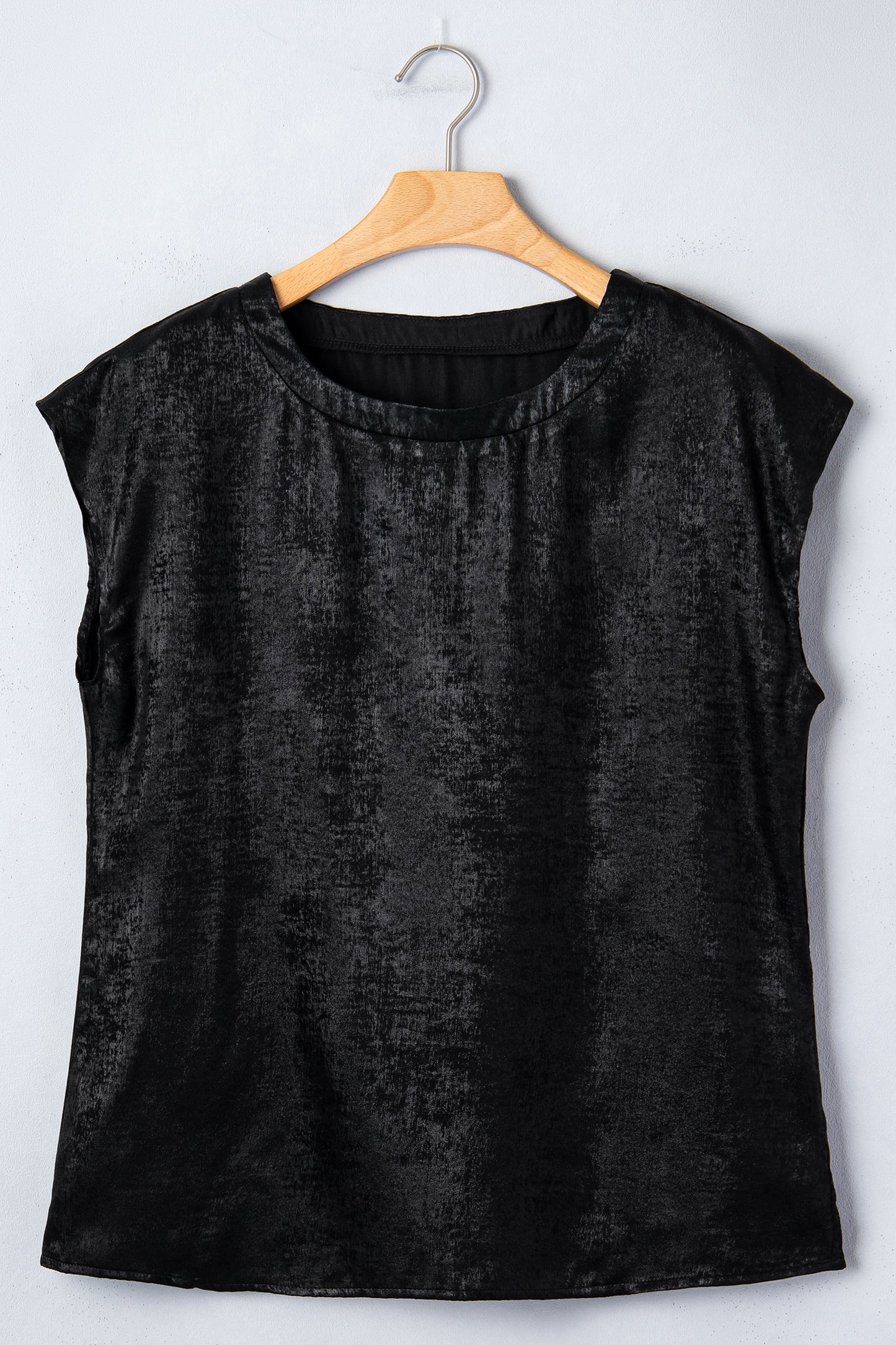 Bright Pink Metallic Round Neck Cap Sleeve Tee