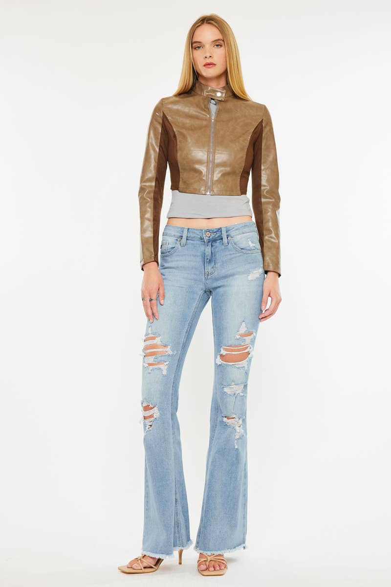 MID RISE DISTRESSED FLARE JEANS-KC5501M: MEDIUM / 13/30