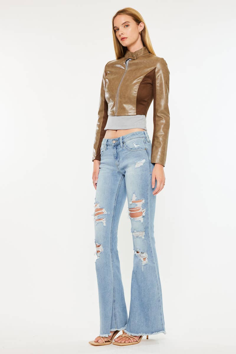 MID RISE DISTRESSED FLARE JEANS-KC5501M: MEDIUM / 3/25