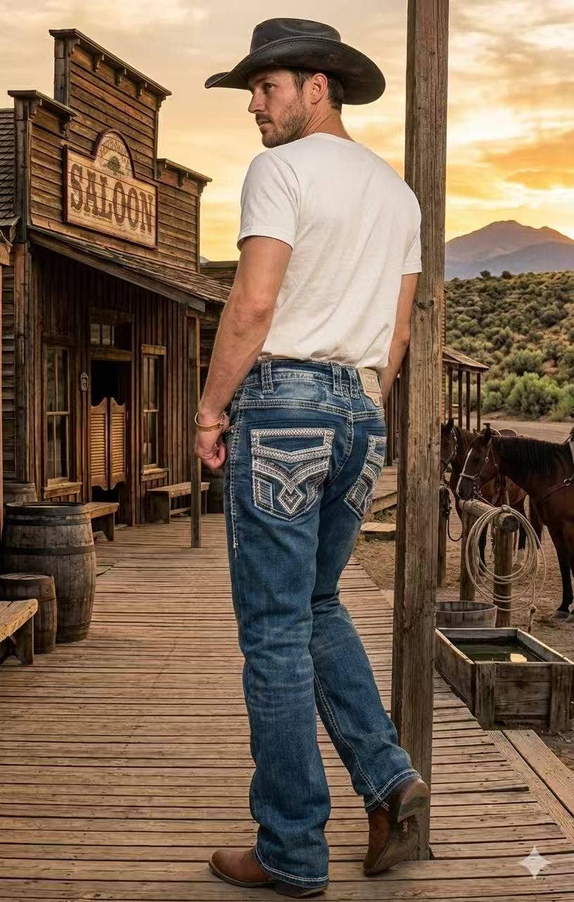 WE-013 Eagle Warrior Men's Western Straight Stretch Jeans: 32 / 30
