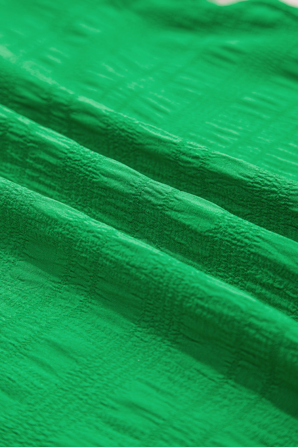 Dark Green Ruffle Sleeve Textured Smocked Blouse