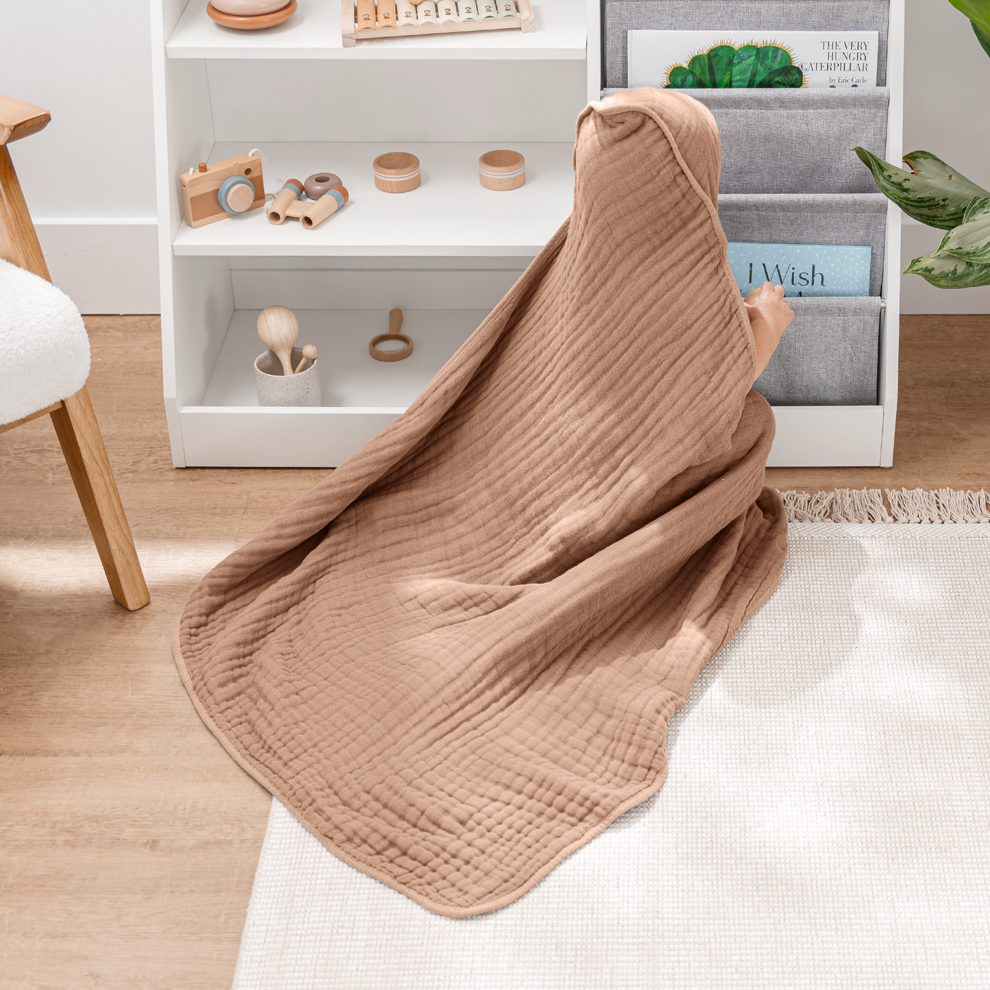 Hooded Baby Towel, 6 Layer 100% Muslin Cotton by Comfy Cubs: Mauve / Pack of 1