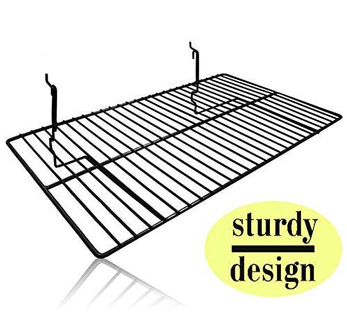 Flat Wire Slatwall/Gridwall Shelves 24"L x 12"D Pack of (6): BLACK