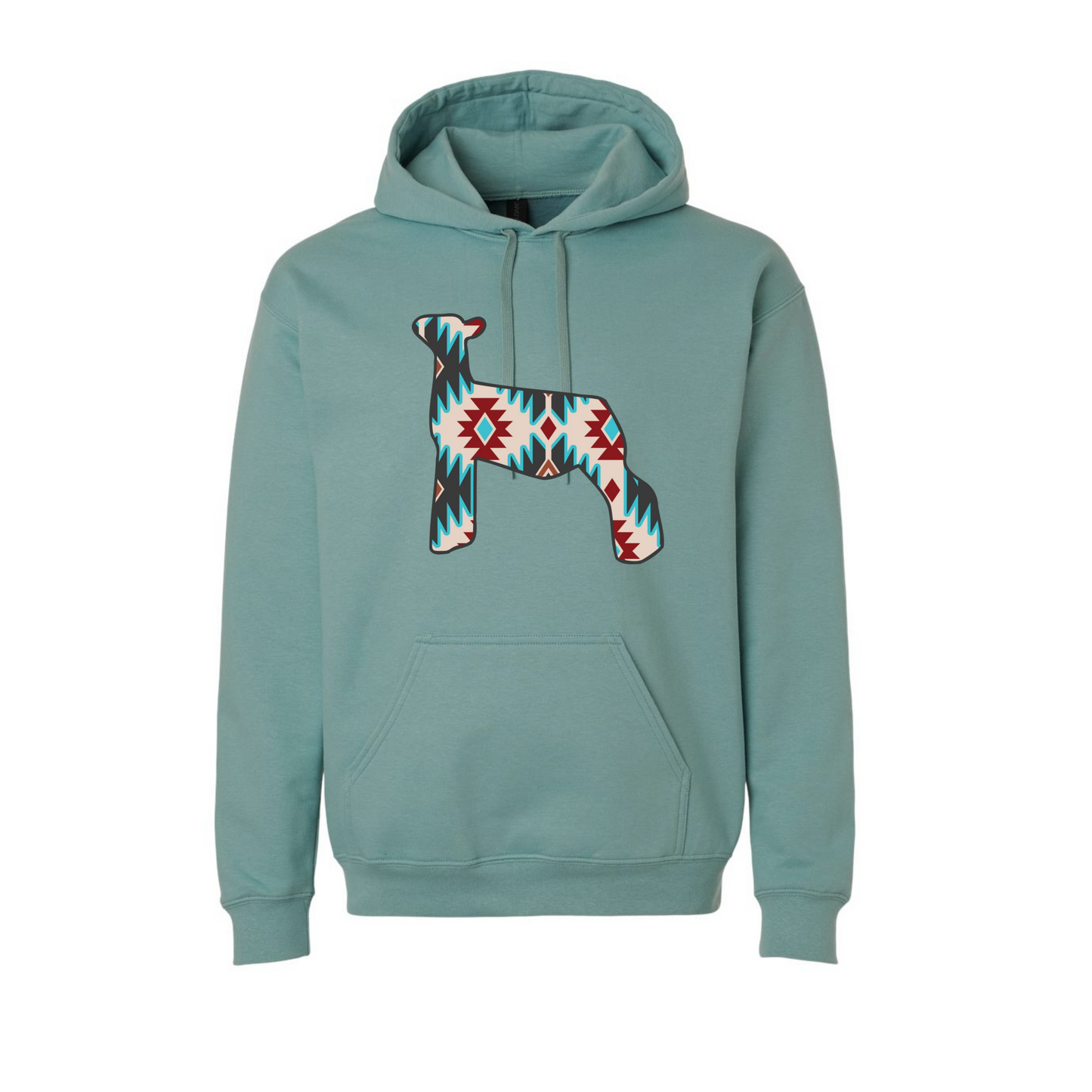 Teal/red Aztec Lamb hoodie