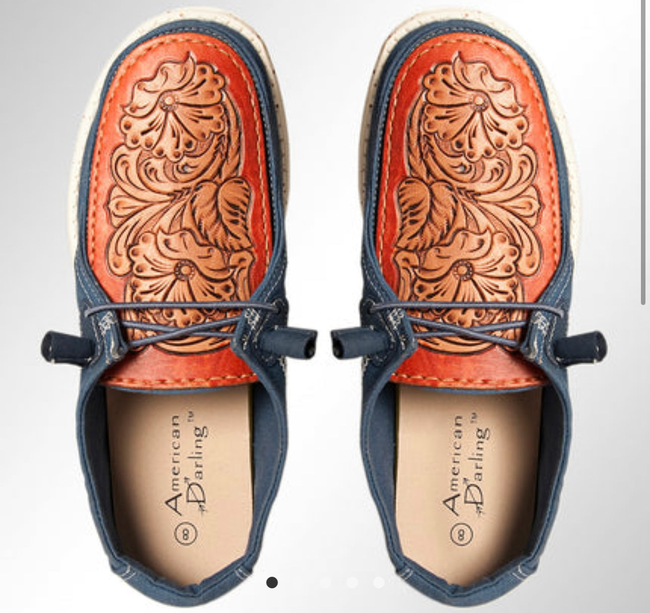 Navy Blue leather tooled toe slip on shoe