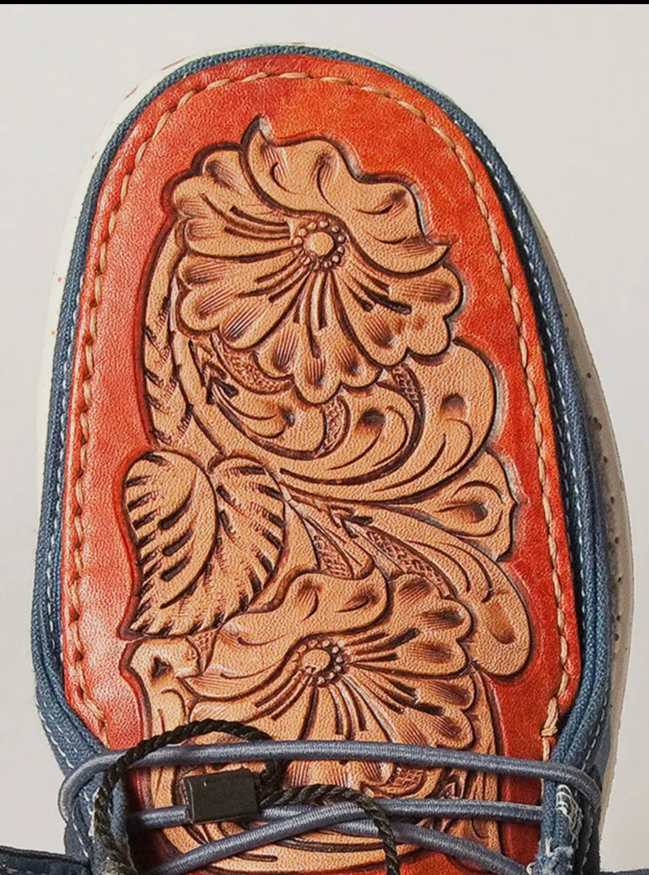 Navy Blue leather tooled toe slip on shoe