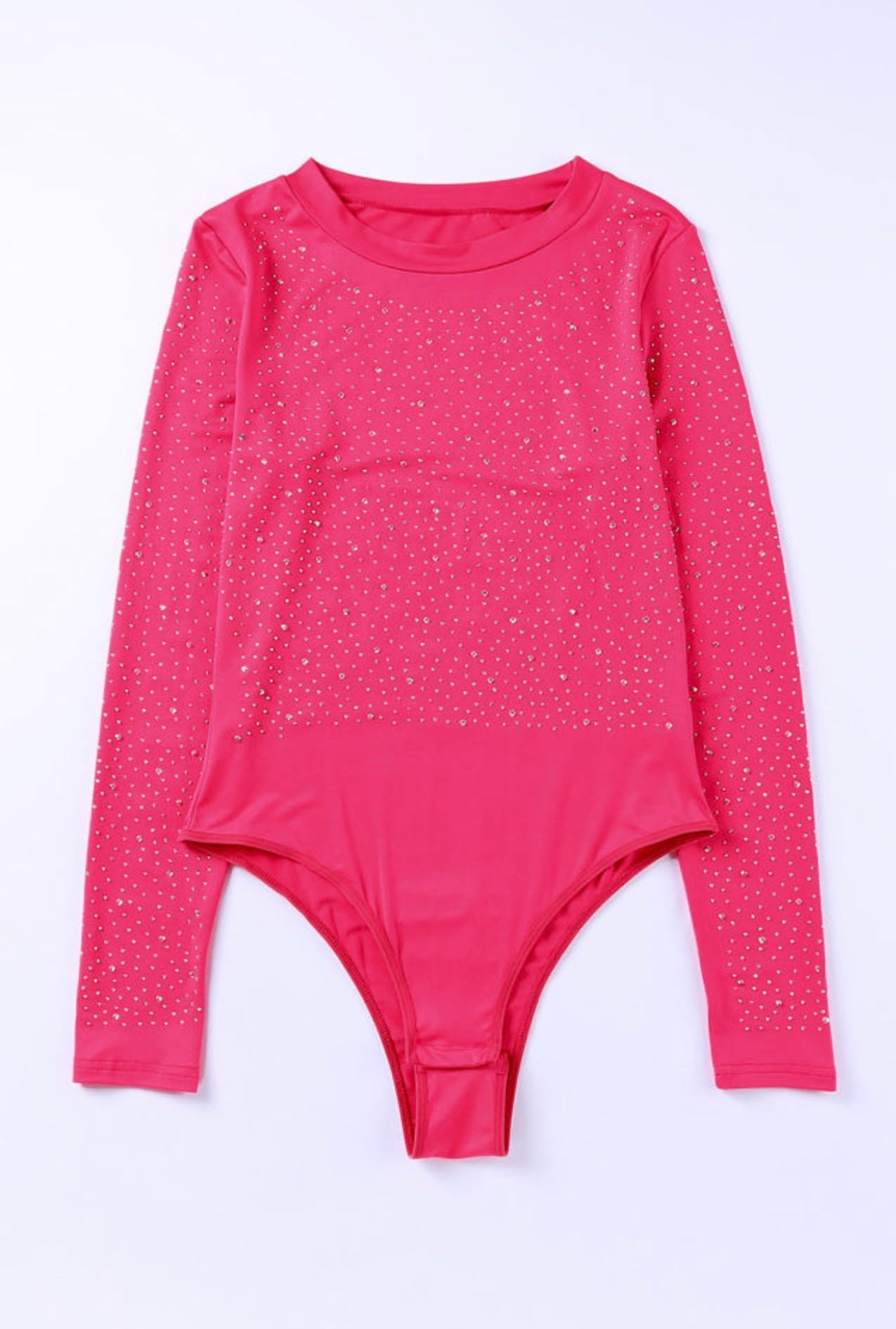 Rose Rhinestone O-neck Long Sleeve Bodysuit
