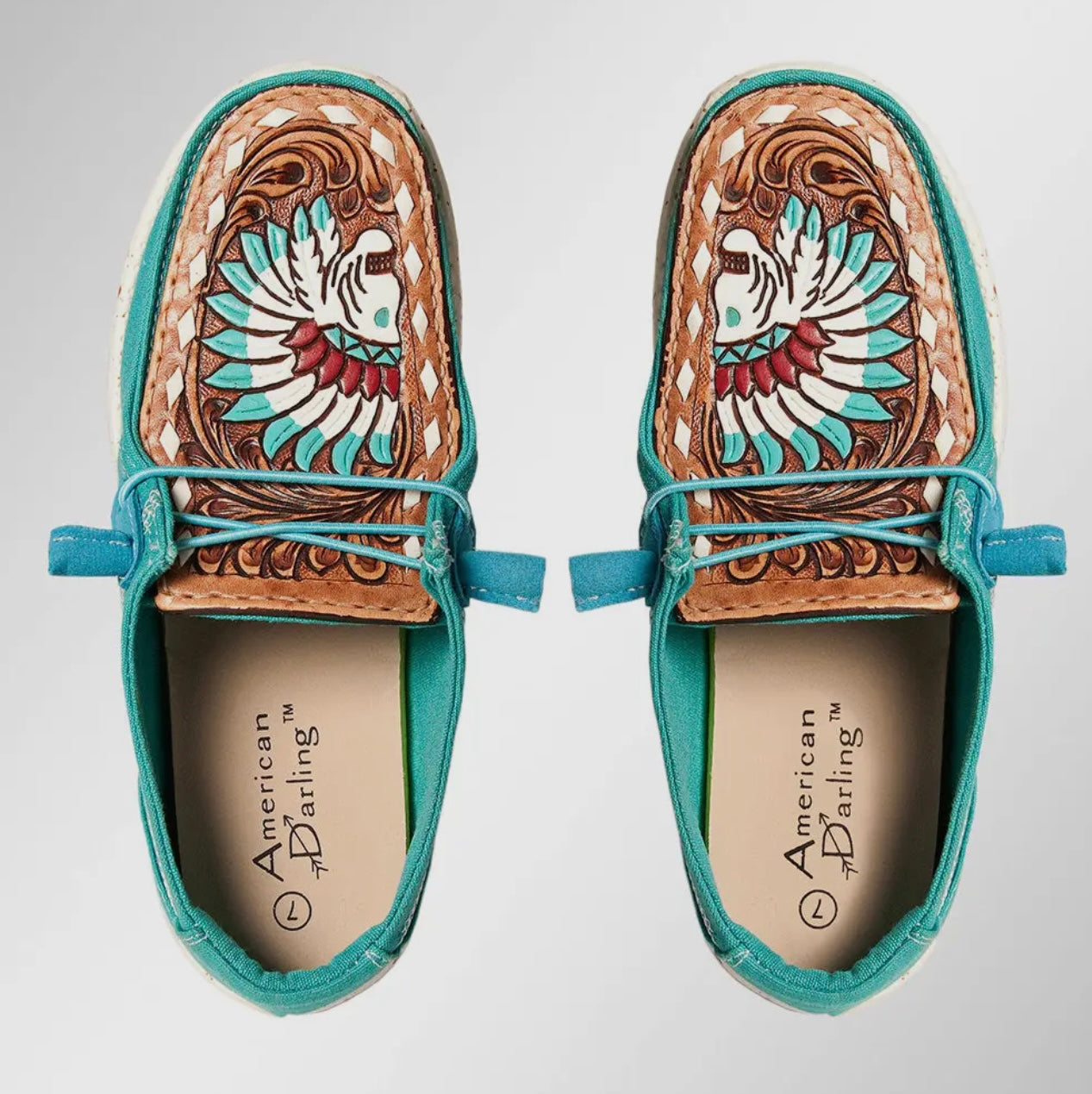 Teal slip on with tooled leather toe