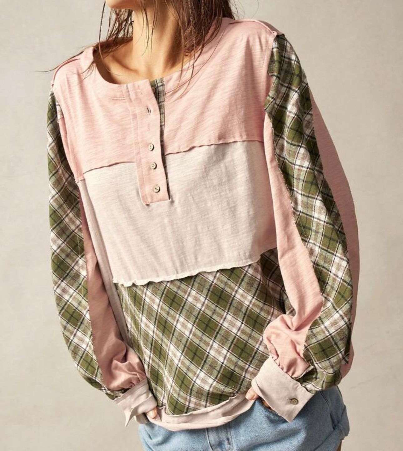 Loose Fit Contrast Color Block Round Neck Tee