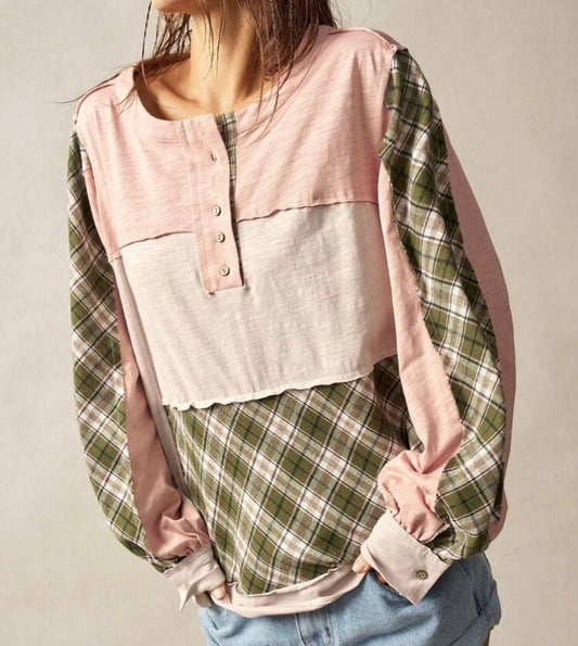 Loose Fit Contrast Color Block Round Neck Tee