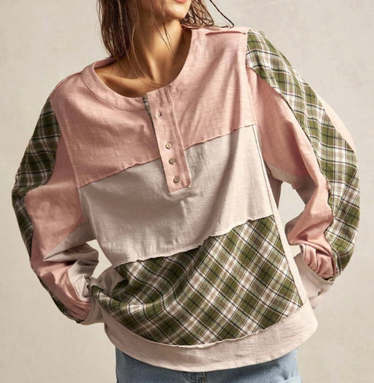 Loose Fit Contrast Color Block Round Neck Pullover Sweatshirt