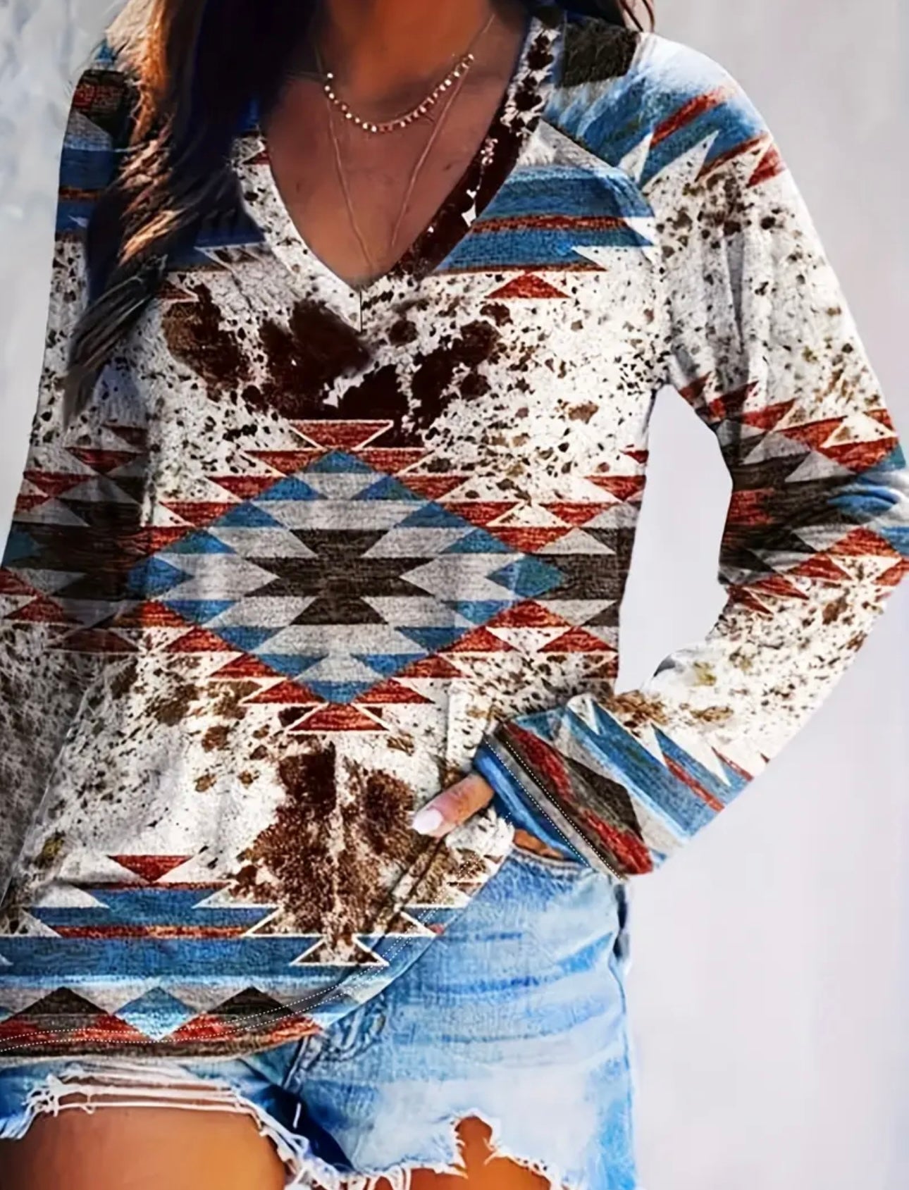 Vintage Aztec Tribal Print Long Sleeve Tee