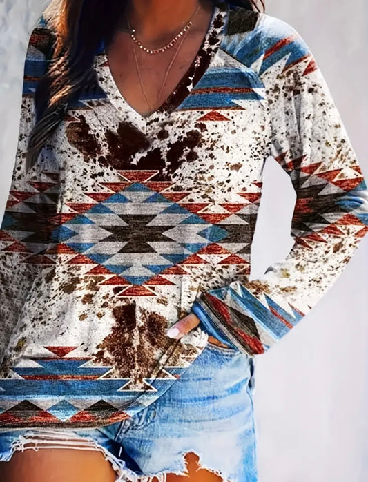 Vintage Aztec Tribal Print Long Sleeve Tee