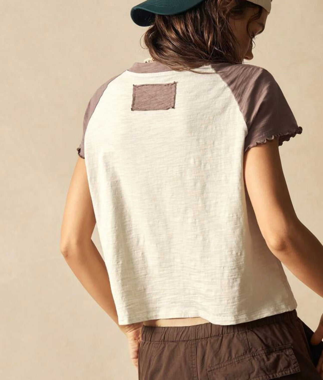 Vintage Peace Sign Applique Casual KnittedShort Sleeve FittedT-Shirt